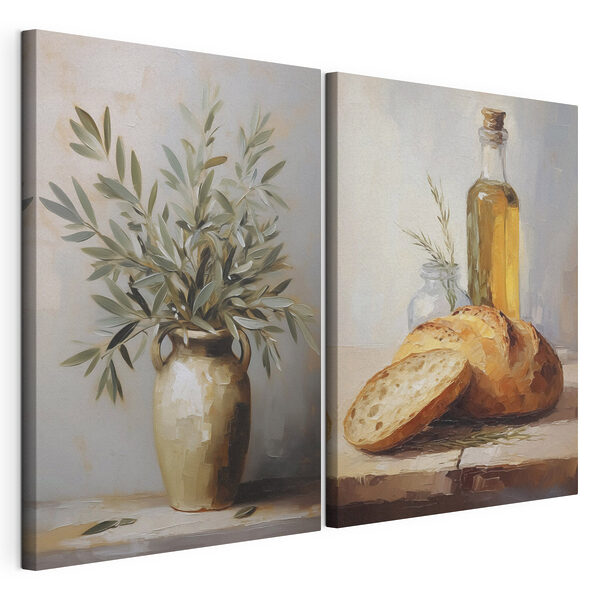 Impression sur toile modulaire Peinture représentant des aliments et un vase d'huile d'olive (UGS : m01035) Impression sur toile modulaire Impression sur toile modulaire Peinture représentant des aliments et un vase d'huile d'olive (UGS : m01035)