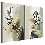 Impression sur toile modulaire Peinture représentant des fleurs et des feuilles