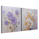 Impression sur toile modulaire Peinture représentant des fleurs et des papillons