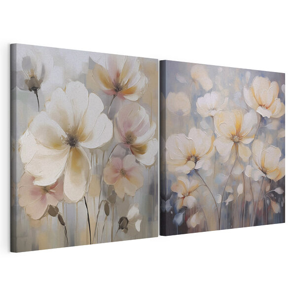 Fleurs délicates aux teintes douces Impression sur toile modulaire Fleurs délicates aux teintes douces