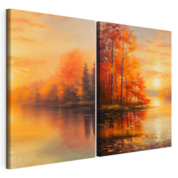 Tableau représentant un lac et un coucher de soleil Impression sur toile modulaire Tableau représentant un lac et un coucher de soleil