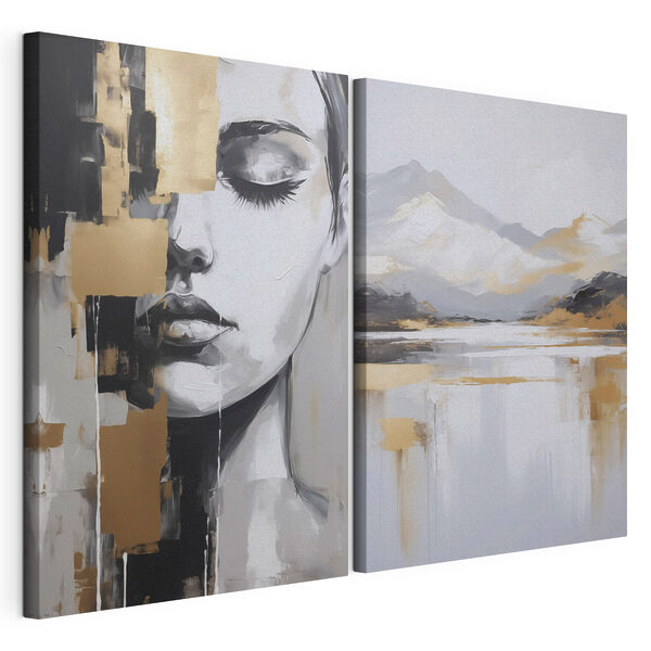 Deux tableaux représentant le visage d'une femme Impression sur toile modulaire Deux tableaux représentant le visage d'une femme