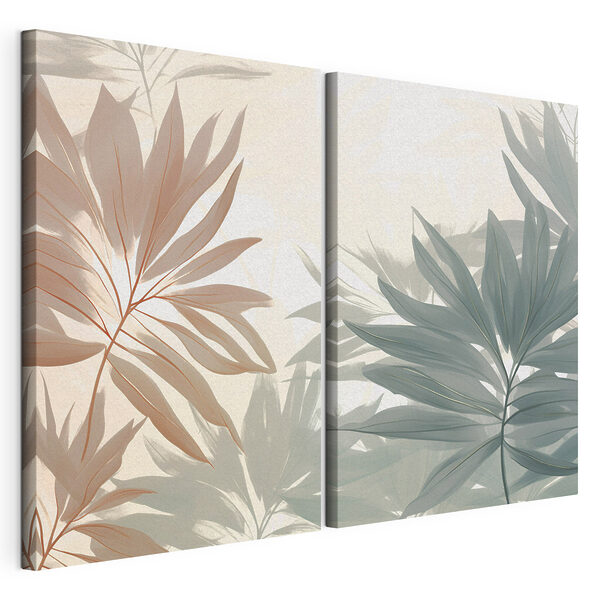 Des feuilles délicates aux teintes douces Impression sur toile modulaire Des feuilles délicates aux teintes douces