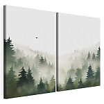 Impression sur toile modulaire Un oiseau survolant une forêt