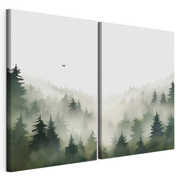 Un oiseau survolant une forêt Impression sur toile modulaire Un oiseau survolant une forêt