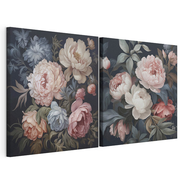 Des fleurs délicates sur un fond sombre Impression sur toile modulaire Des fleurs délicates sur un fond sombre