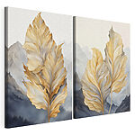 Impression sur toile modulaire Des feuilles délicates aux couleurs douces