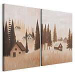 Impression sur toile modulaire Peinture représentant un village dans le brouillard