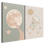 Impression sur toile modulaire Deux affiches représentant un ours et une fusée dans l'espace