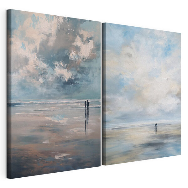 Tableau représentant des personnes se promenant sur une plage Impression sur toile modulaire Tableau représentant des personnes se promenant sur une plage