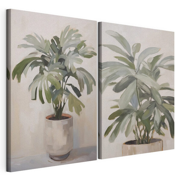 Impression sur toile modulaire Peinture représentant une plante en pot