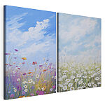 Impression sur toile modulaire Peinture représentant des fleurs et de l'herbe