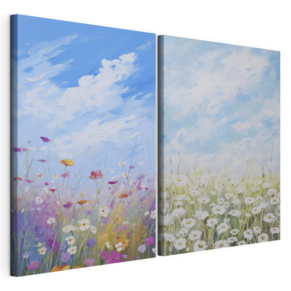 Peinture représentant des fleurs et de l'herbe Impression sur toile modulaire Peinture représentant des fleurs et de l'herbe