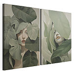 Impression sur toile modulaire Visage d'une femme entouré de feuilles