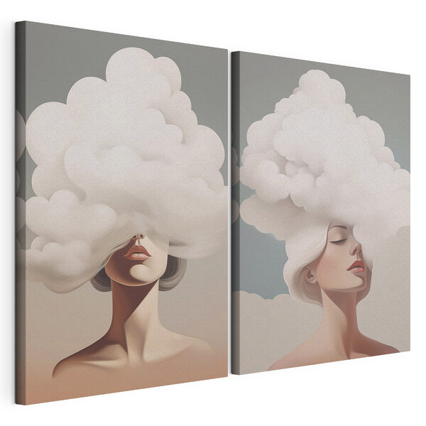 Impression sur toile modulaire Femme aux cheveux blancs, avec des nuages sur la tête
