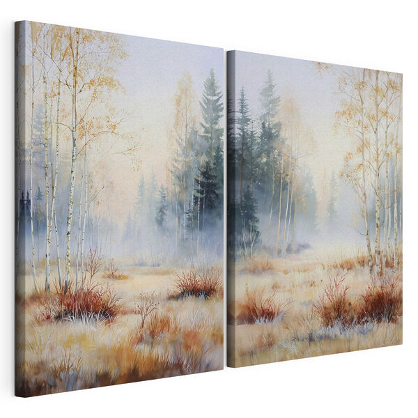 Impression sur toile modulaire Tableau représentant une forêt avec des arbres