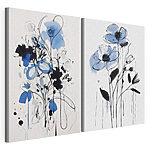 Impression sur toile modulaire Peinture de fleurs à la peinture noire et bleue