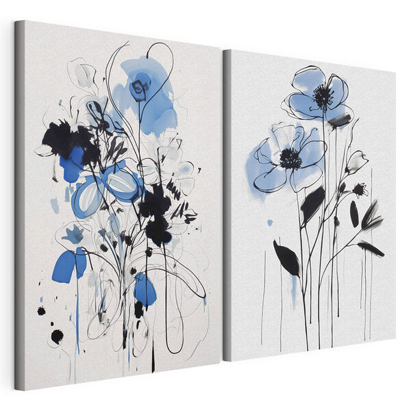 Impression sur toile modulaire Peinture de fleurs à la peinture noire et bleue