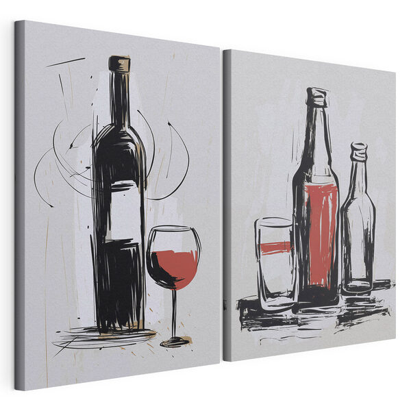Impression sur toile modulaire Illustrations stylisées de boissons et de bouteilles