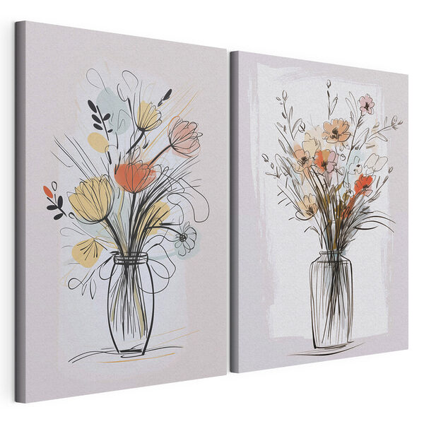 Peinture représentant des fleurs dans un vase Impression sur toile modulaire Peinture représentant des fleurs dans un vase