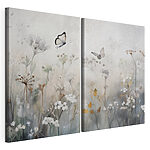 Impression sur toile modulaire Peinture représentant des fleurs et des papillons