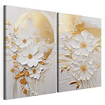 Impression sur toile modulaire Peinture représentant des fleurs et une lune