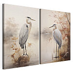 Impression sur toile modulaire Deux oiseaux posés sur un rocher dans l'eau
