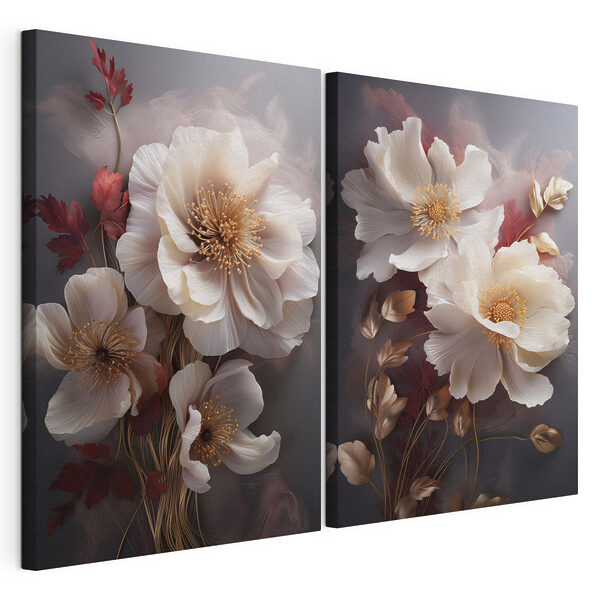 De magnifiques fleurs aux teintes douces Impression sur toile modulaire De magnifiques fleurs aux teintes douces