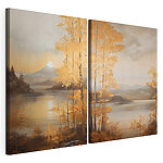 Impression sur toile modulaire Tableau représentant une montagne et un lac
