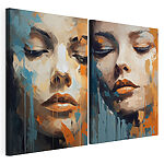 Impression sur toile modulaire Visage de femme recouvert de peinture orange et bleue