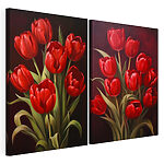 Impression sur toile modulaire Des tulipes rouges éclatantes en parfaite harmonie