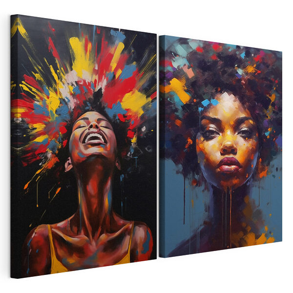 Collage représentant une femme avec de la peinture colorée sur le visage Impression sur toile modulaire Collage représentant une femme avec de la peinture colorée sur le visage