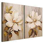 Impression sur toile modulaire Peinture de fleurs sur une surface en bois