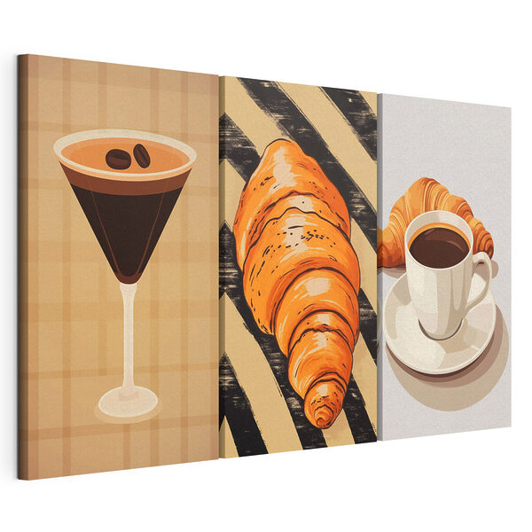 Une tasse de café et des croissants Impression sur toile modulaire Une tasse de café et des croissants