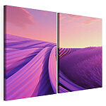 Impression sur toile modulaire Champ de lavande sous un ciel rose et violet
