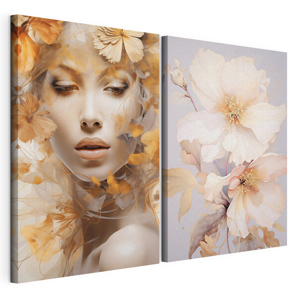 Impression sur toile modulaire Femme avec des fleurs et un mannequin