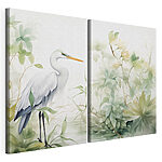 Impression sur toile modulaire Oiseau blanc au long bec, debout devant une plante