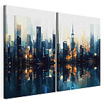 Impression sur toile modulaire Silhouette de la ville se reflétant dans l'eau