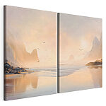 Impression sur toile modulaire Plage avec des montagnes et un plan d'eau