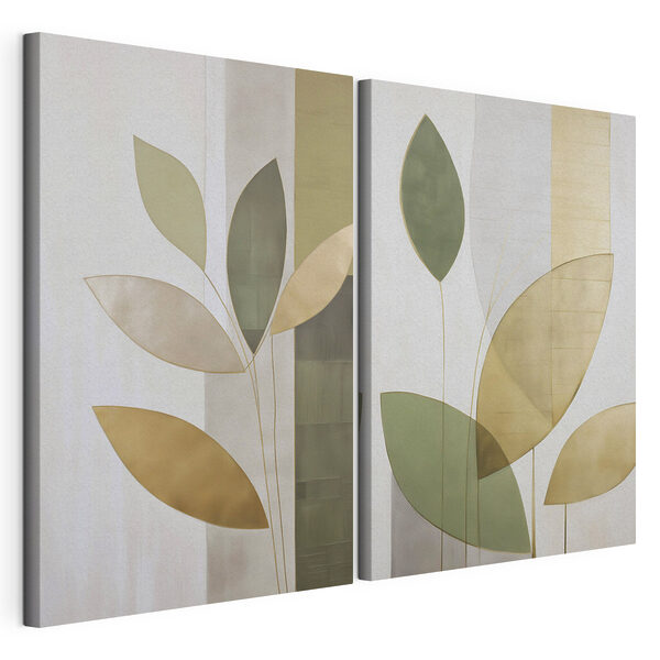 Impression sur toile modulaire Collage d'une peinture représentant des feuilles