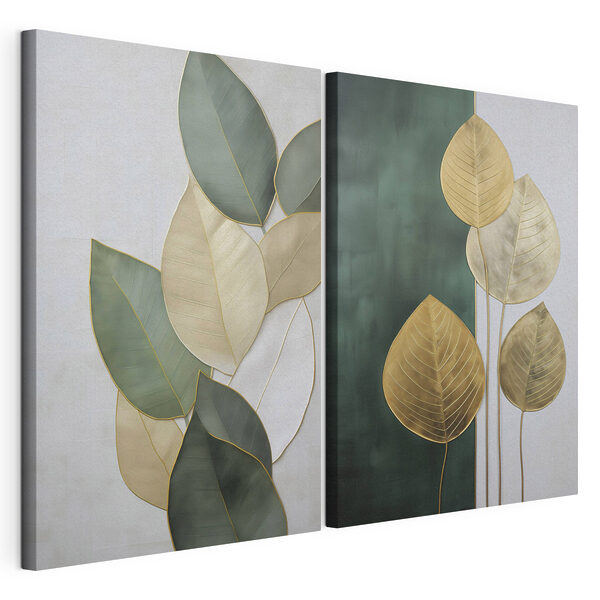 Des feuilles élégantes aux tons apaisants Impression sur toile modulaire Des feuilles élégantes aux tons apaisants