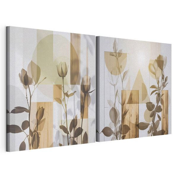 Motifs floraux délicats associés à des formes géométriques Impression sur toile modulaire Motifs floraux délicats associés à des formes géométriques
