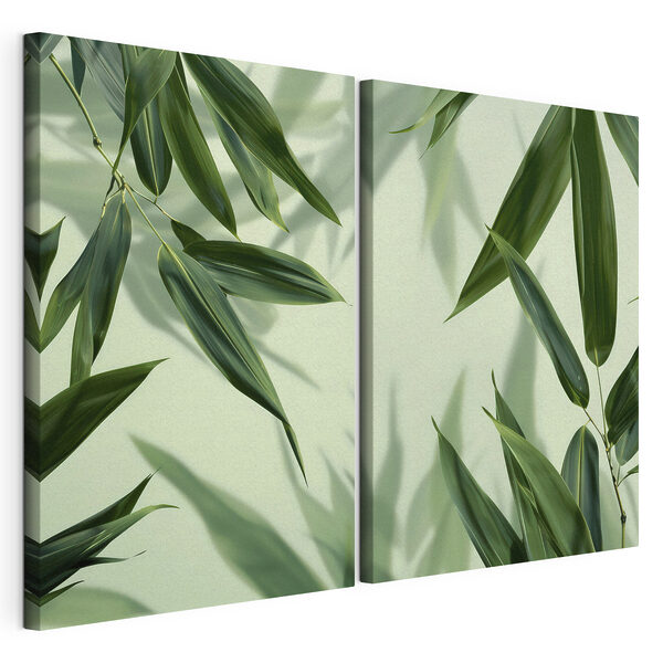 Impression sur toile modulaire Des feuilles d'un vert luxuriant sur un fond clair
