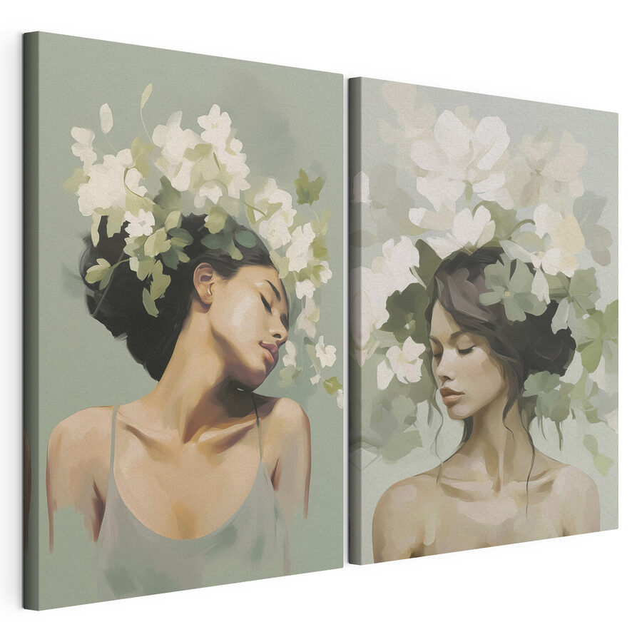 Tableau modulaire Femme avec des fleurs dans les cheveux (UGS : m30007) Tableau modulaire Femme avec des fleurs dans les cheveux (UGS : m30007)