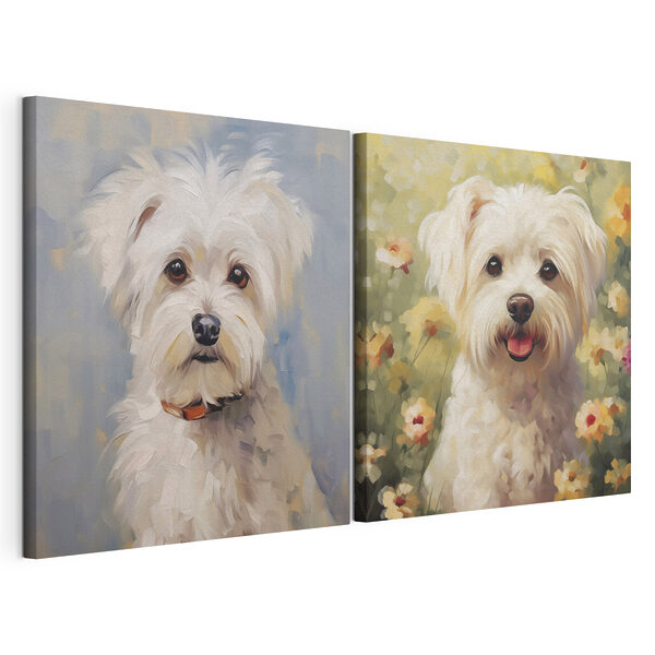 Des chiots qui s'amusent dans un champ coloré Impression sur toile modulaire Des chiots qui s'amusent dans un champ coloré