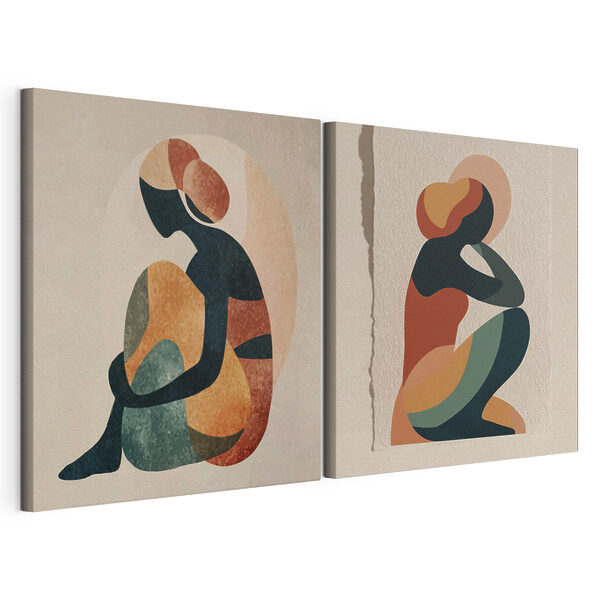 Deux œuvres d'art représentant une femme assise Impression sur toile modulaire Deux œuvres d'art représentant une femme assise