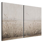 Impression sur toile modulaire Peinture représentant de l'herbe et des oiseaux en vol