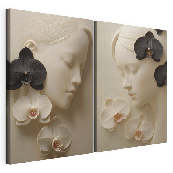 Collage représentant le visage d'une femme avec des fleurs Impression sur toile modulaire Collage représentant le visage d'une femme avec des fleurs