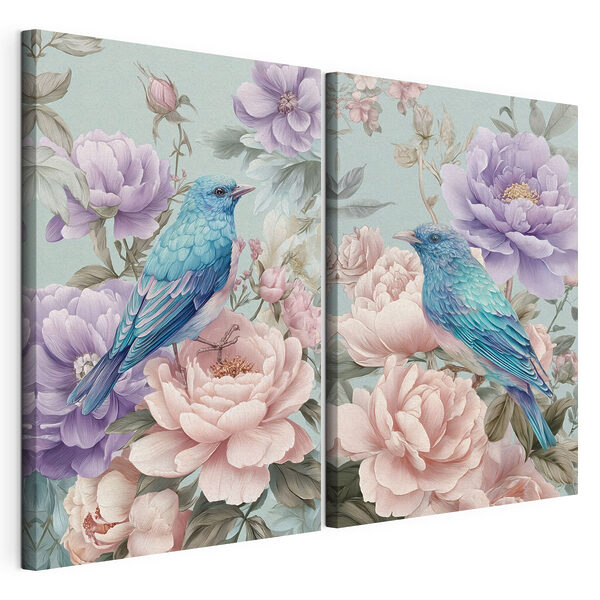 Impression sur toile modulaire Quelques photos d'oiseaux sur des fleurs