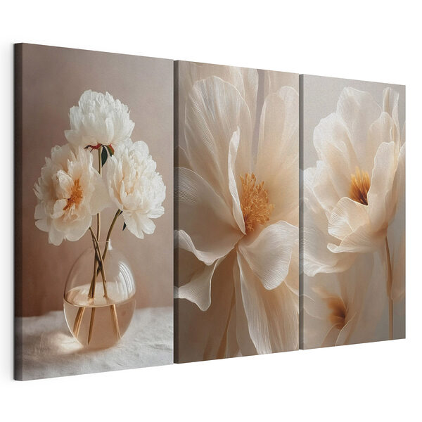 Vase contenant des fleurs blanches Impression sur toile modulaire Vase contenant des fleurs blanches